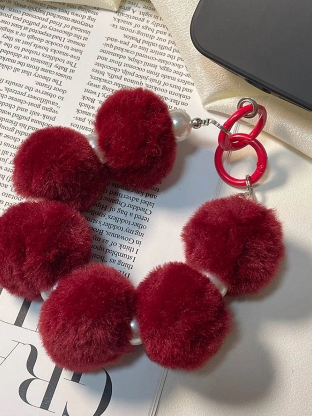 Plush Pom-Pom Ball Lanyard Key Chain Phone lanyard/ Bag Pendant, NWOT